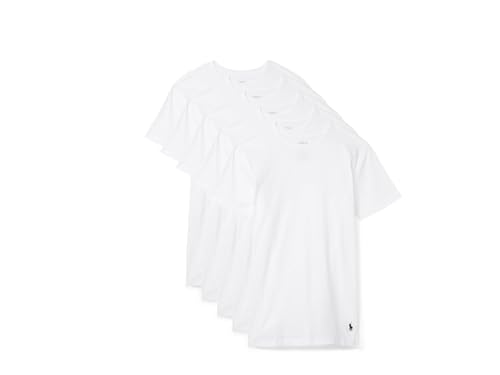 POLO RALPH LAUREN 5 Pack Slim Fit Crews 5 White/Cruise Navy SM at